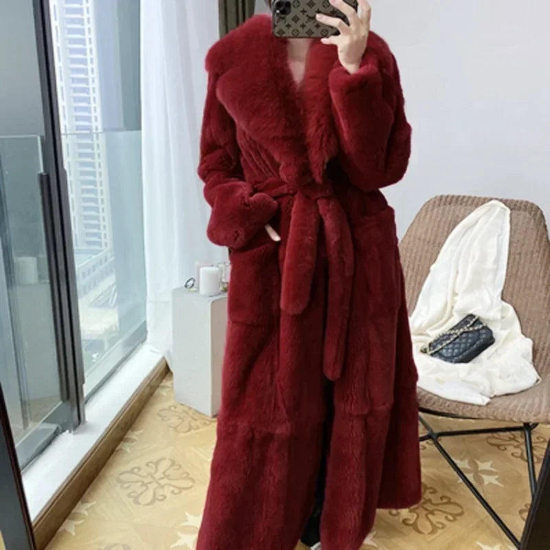 Lace-Up Faux Fur Coat with Pockets