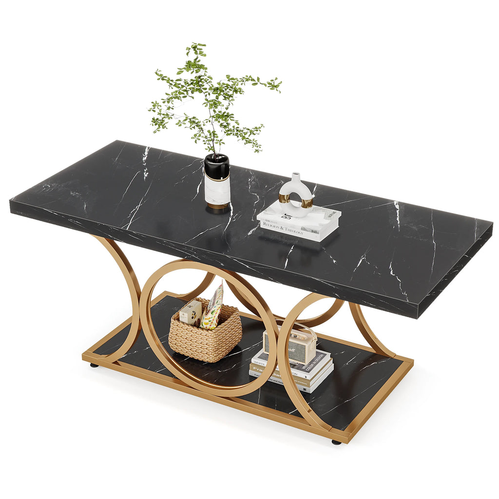 2-Tier Faux Marble Wood Coffee Table