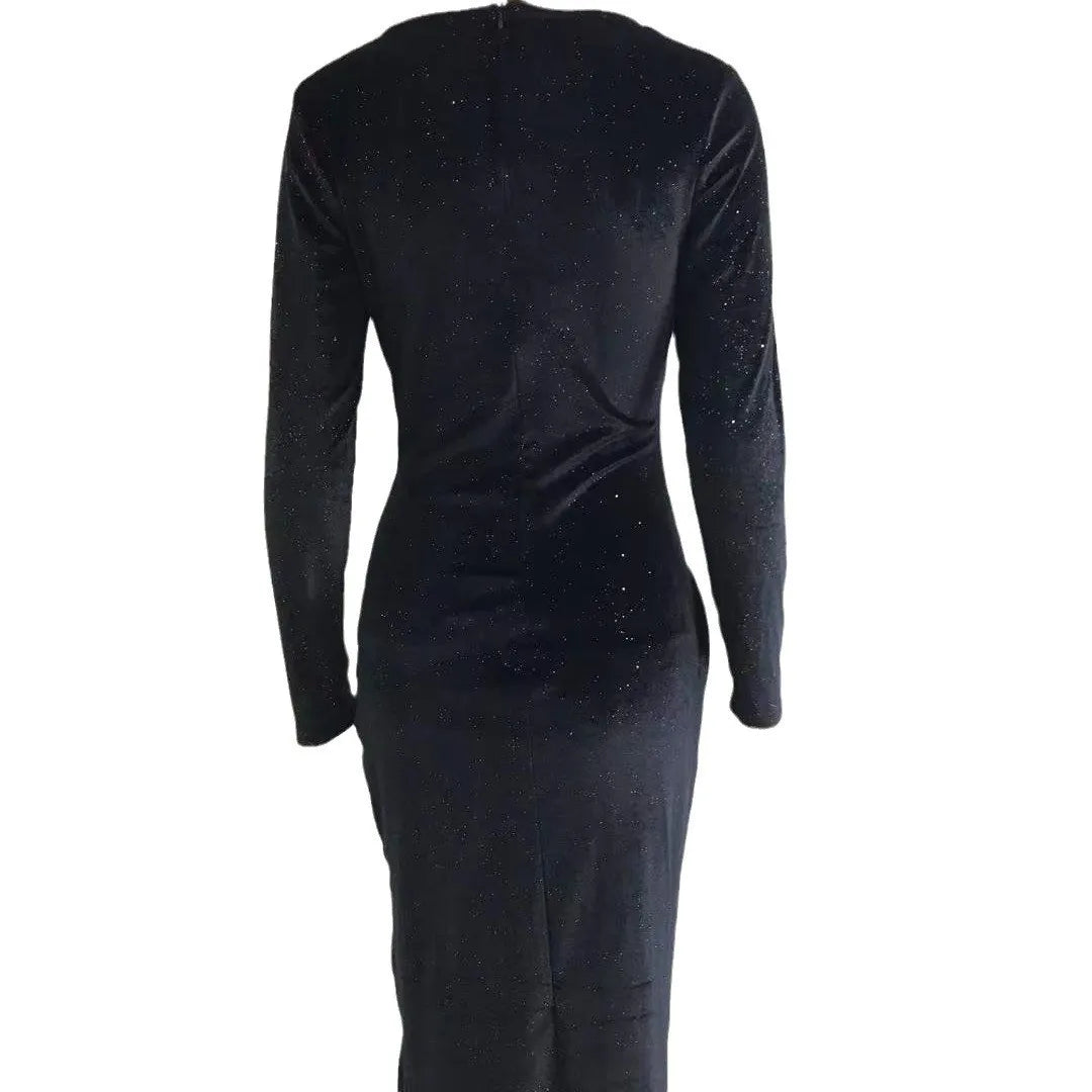 Gold Velvet Midi Dress