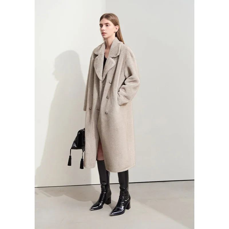 Double-Breasted Faux Mink Coat