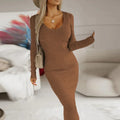 V-Neck Knit Bodycon Dress