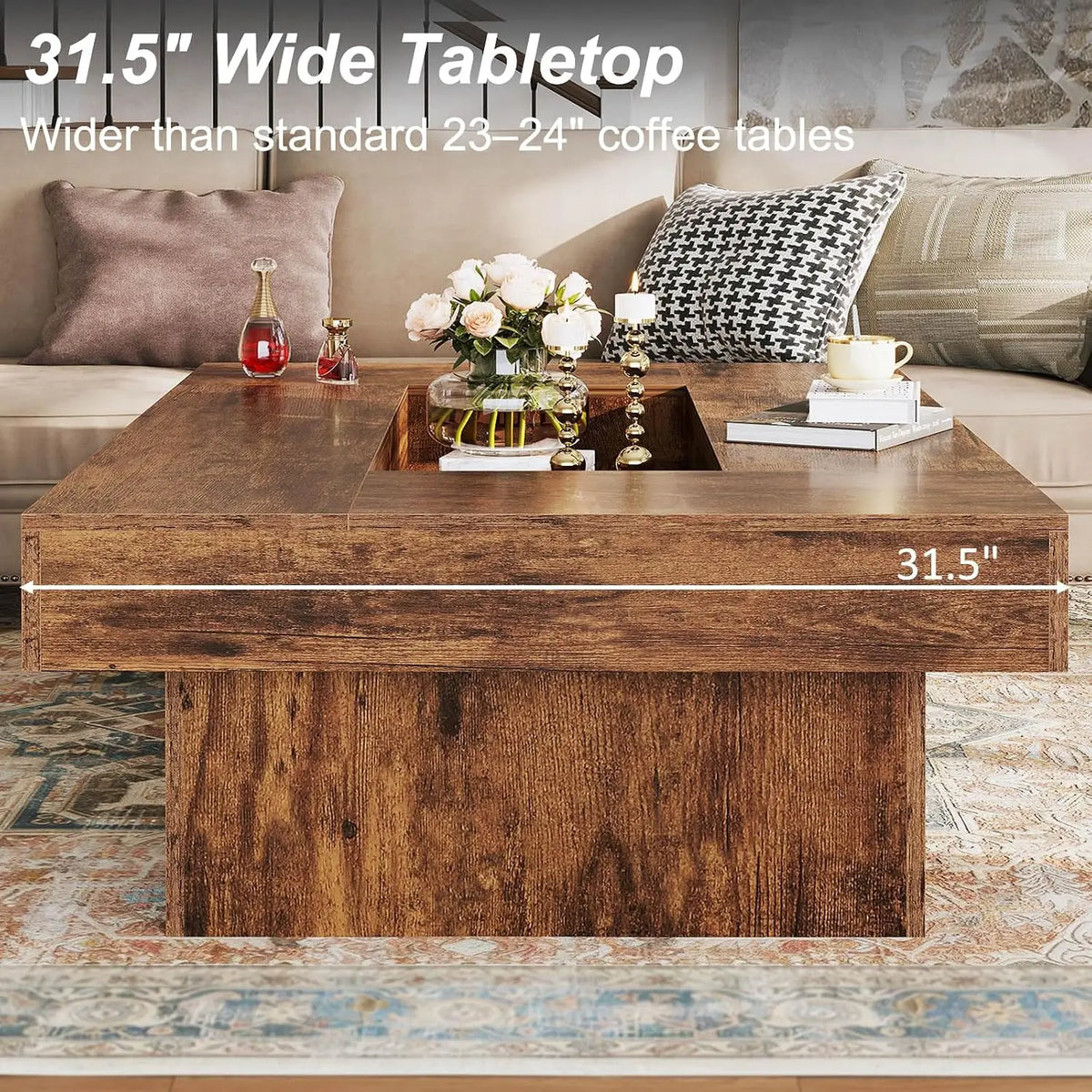47x31 Inch Rustic Brown Rectangle Wood Coffee Table