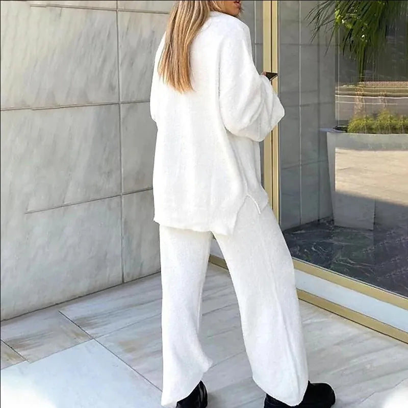 Solid V Neck Pajama Set