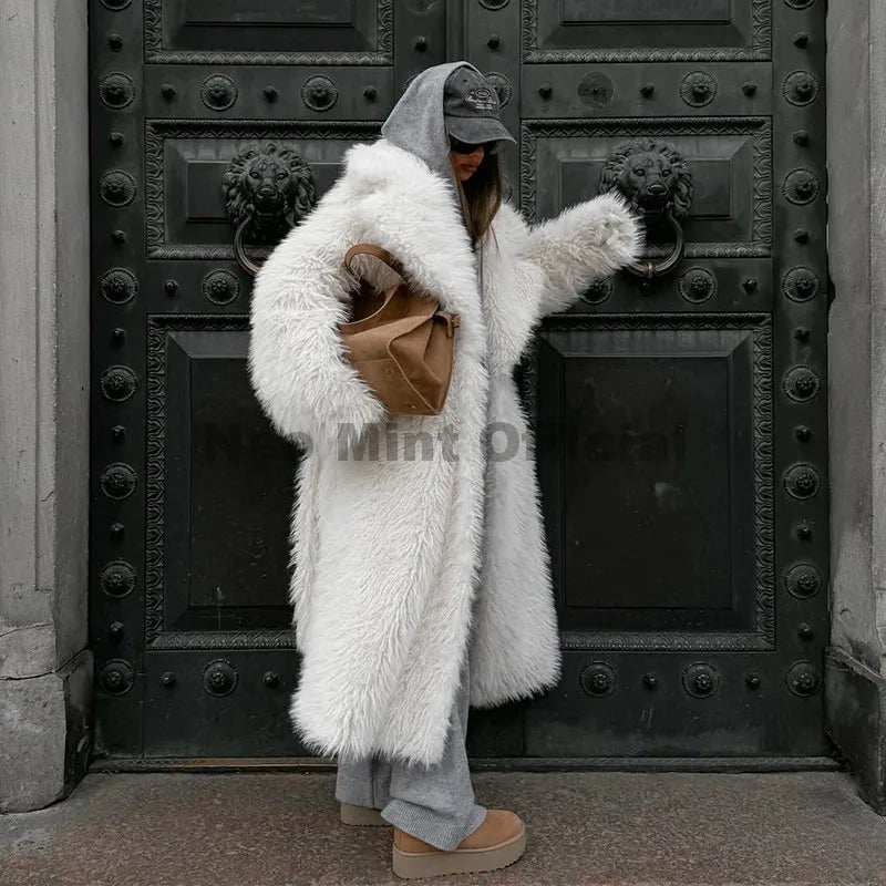 Belted Faux Lamb Fur Coat