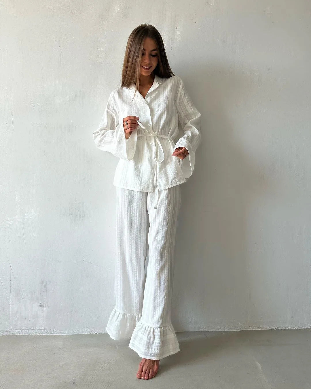 100% Cotton Ruffle Hem  Lounge Set