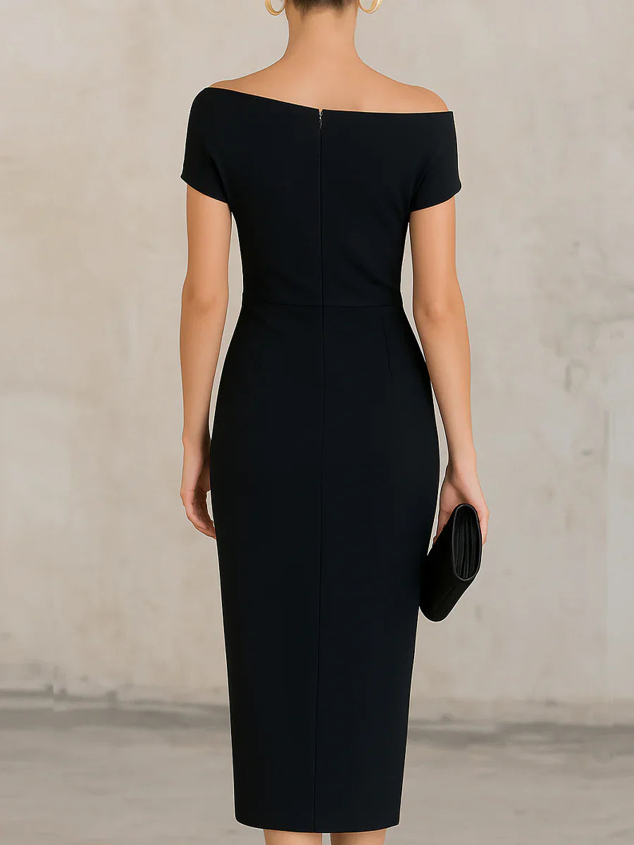 The Off-Shoulder Ruched Midi Dress