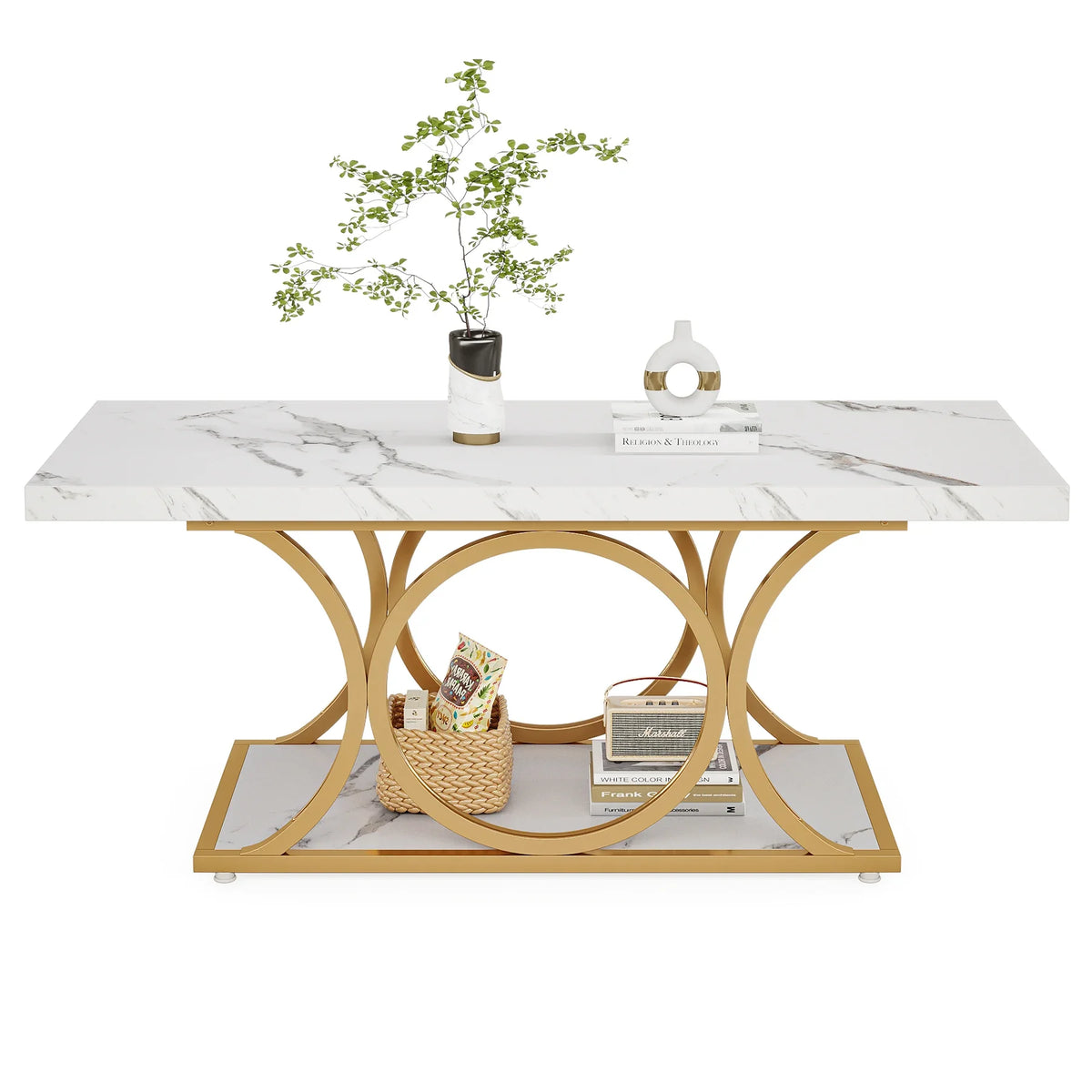 2-Tier Faux Marble Wood Coffee Table