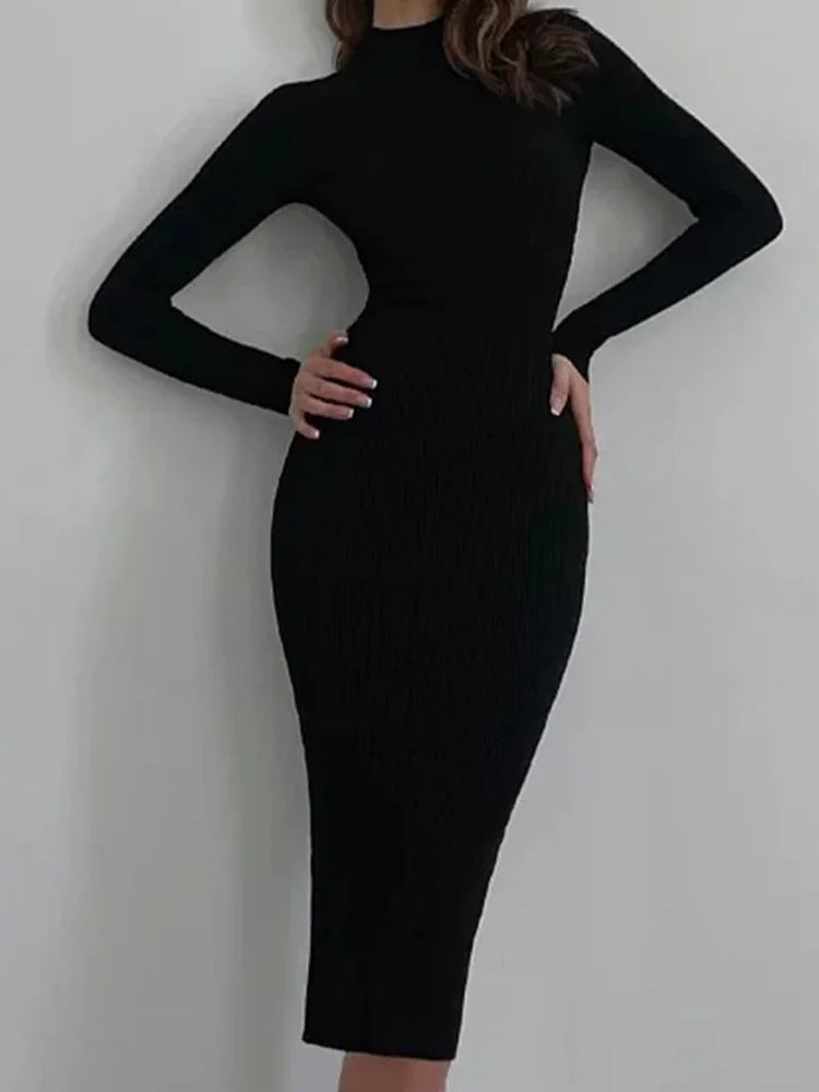 White Turtleneck Knit Dress