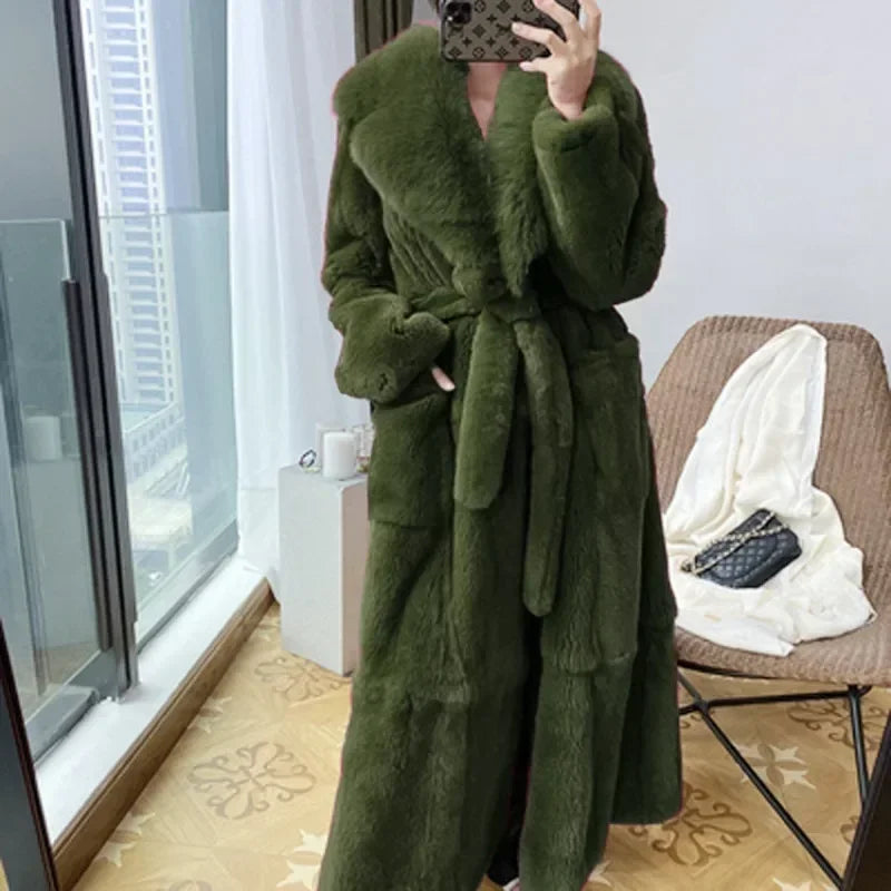 Lace-Up Faux Fur Coat with Pockets