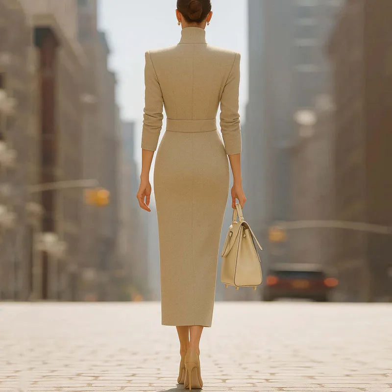 Belted V-Neck Dress with Split