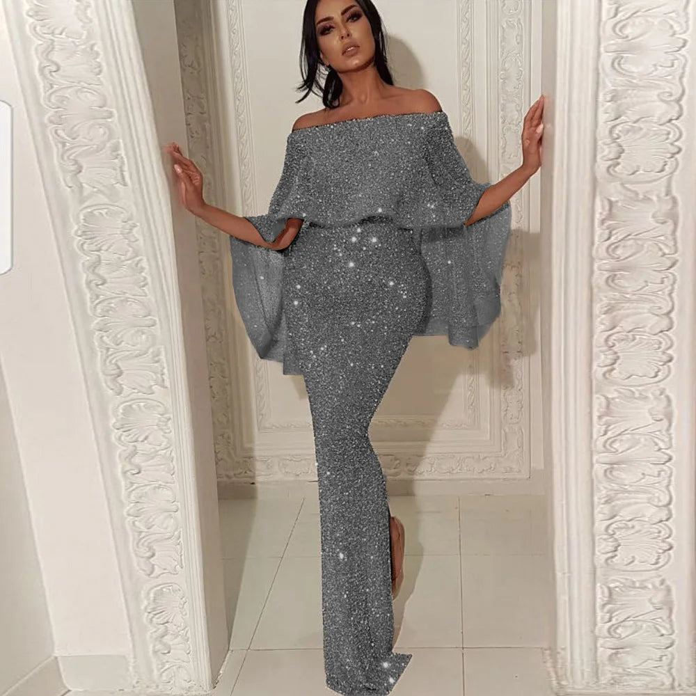 Slash Neck Slim Maxi Dress