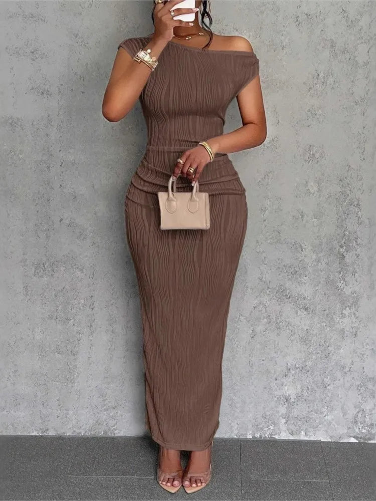Slanted Shoulder Midi Dress