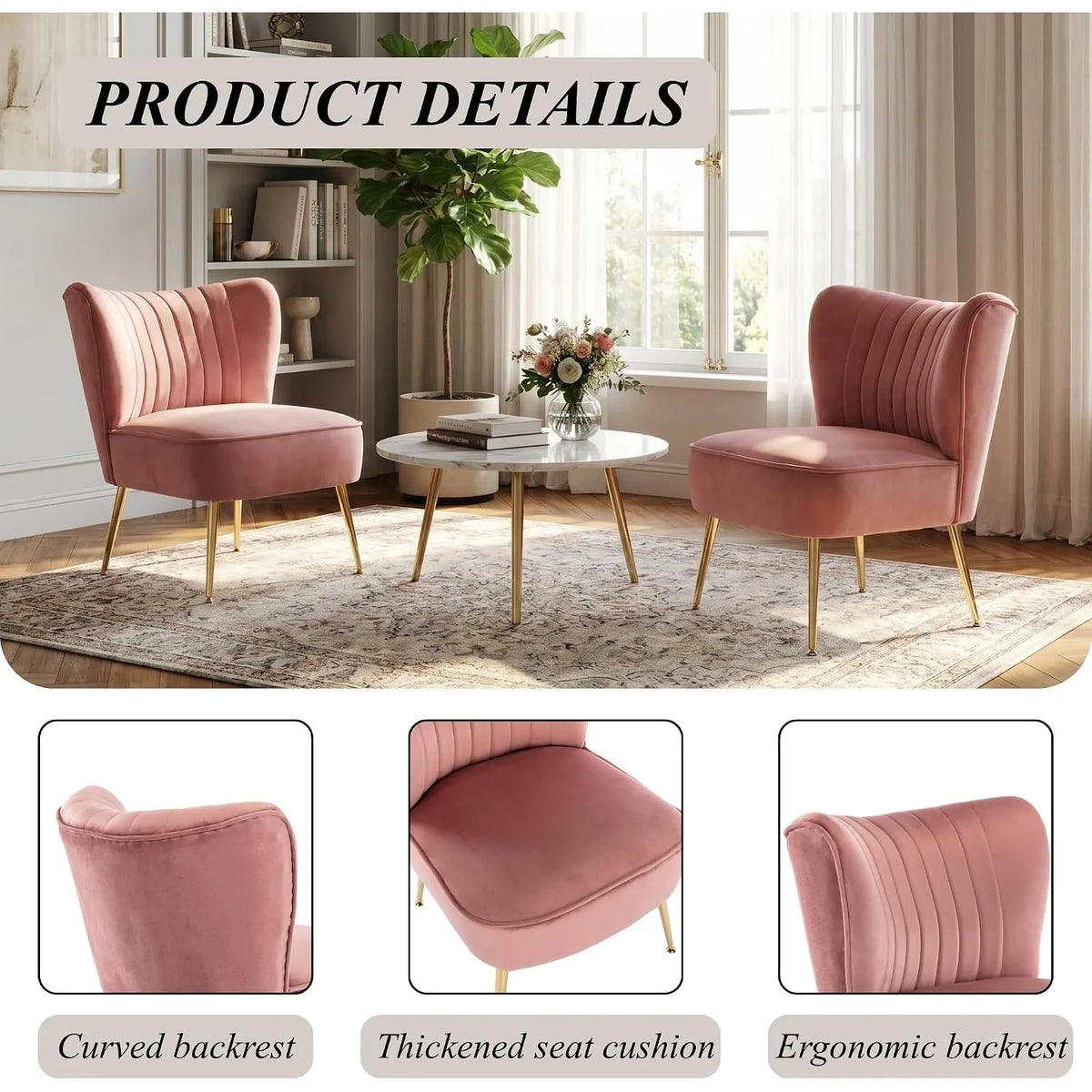 Pink Velvet Accent Chairs, Set of 2