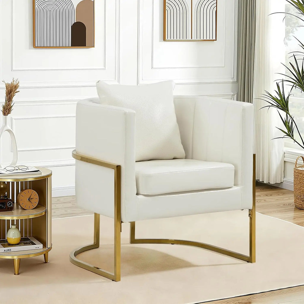 Leather Upholstered Barrel Armchair (with Pillow)