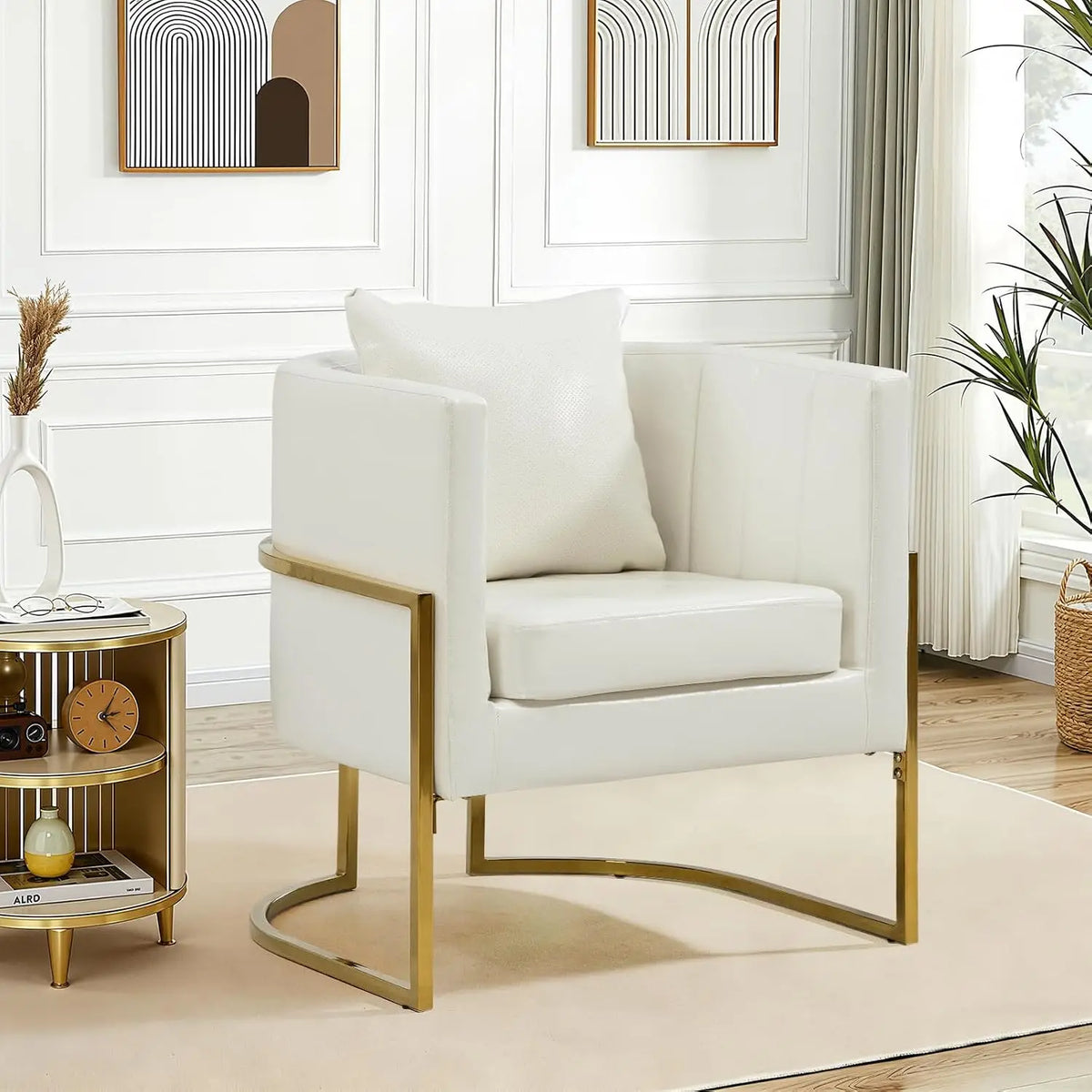 Leather Upholstered Barrel Armchair (with Pillow)