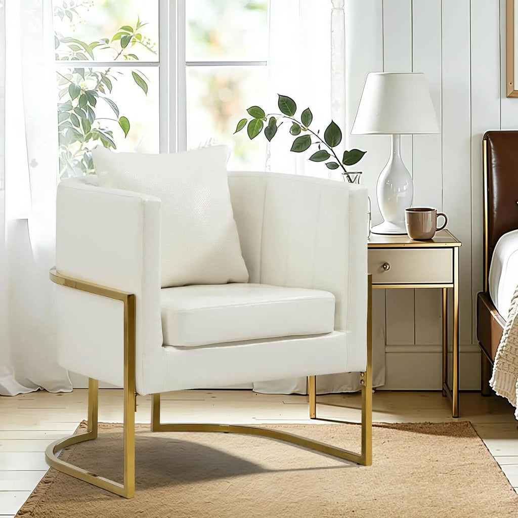 Leather Upholstered Barrel Armchair (with Pillow)