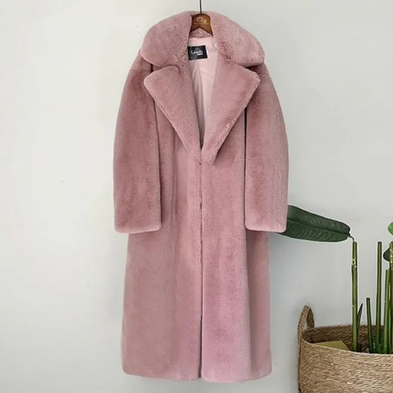 Elegant Long Faux Fur Overcoat