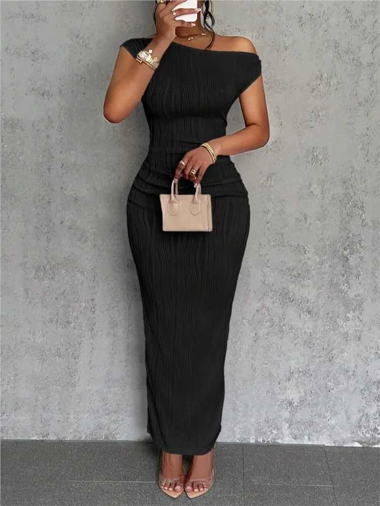 Slanted Shoulder Midi Dress
