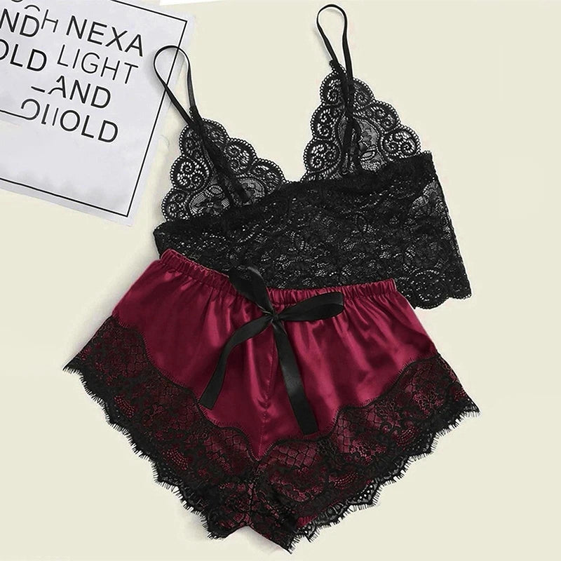 Lace Pajama Top & Shorts Set