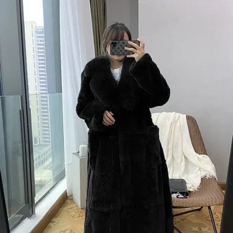 Lace-Up Faux Fur Coat with Pockets