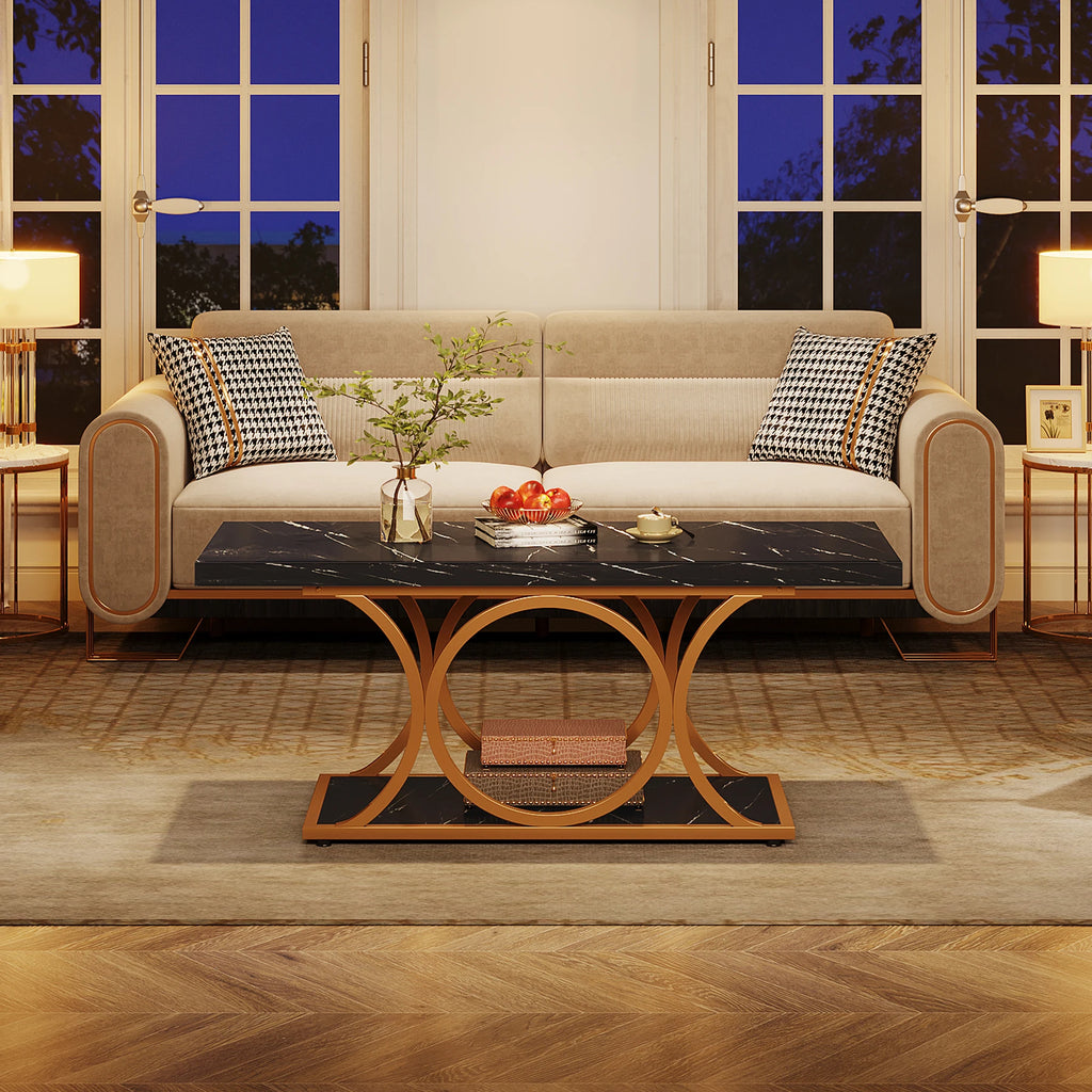 2-Tier Faux Marble Wood Coffee Table