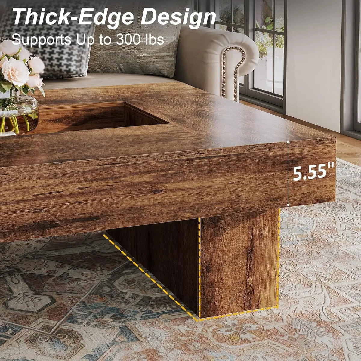 47x31 Inch Rustic Brown Rectangle Wood Coffee Table