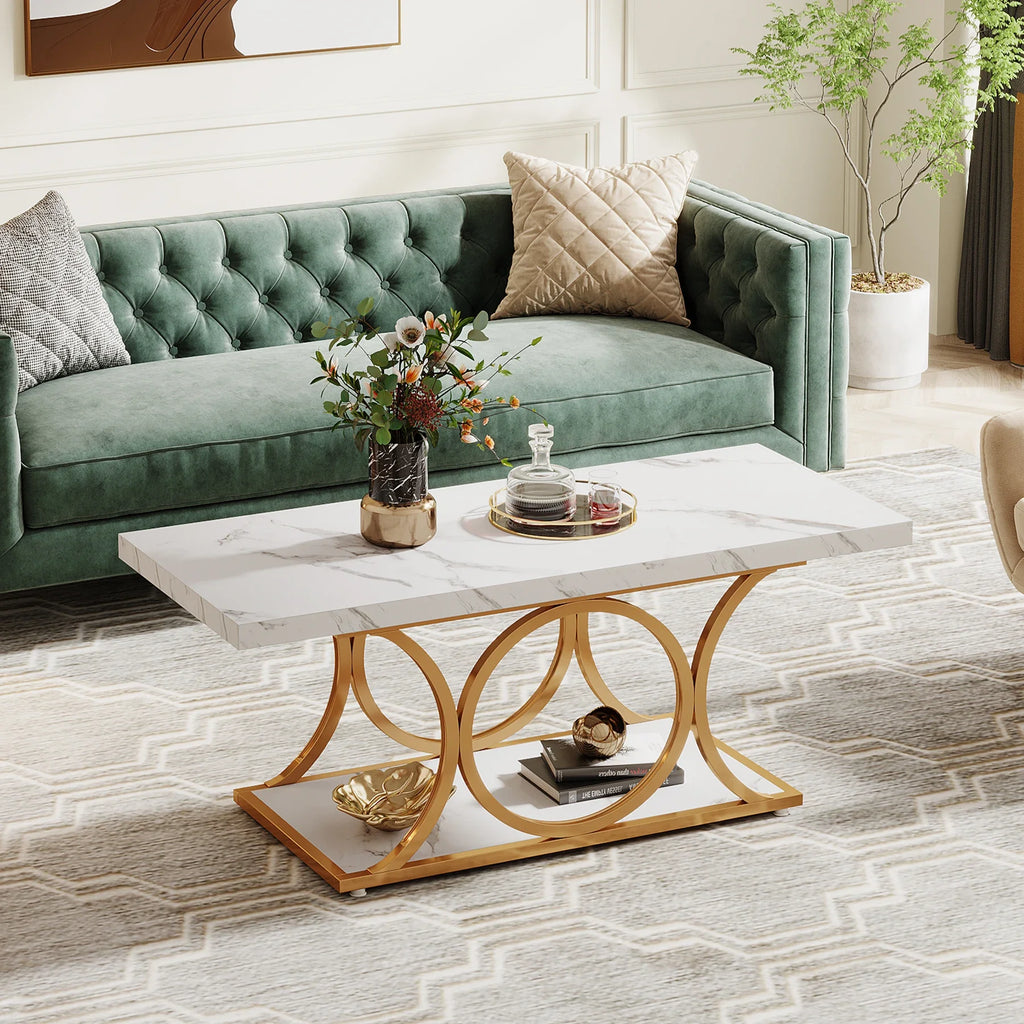 2-Tier Faux Marble Wood Coffee Table