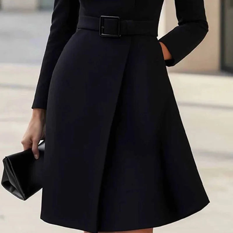Turtleneck A-Line Dress with Pockets
