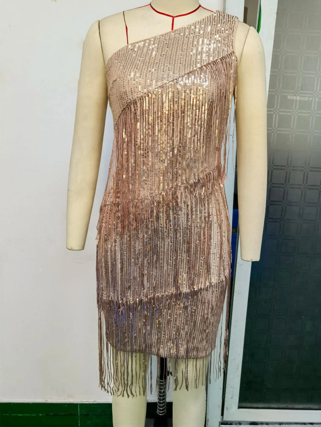 Fringed Sequin Evening Dress