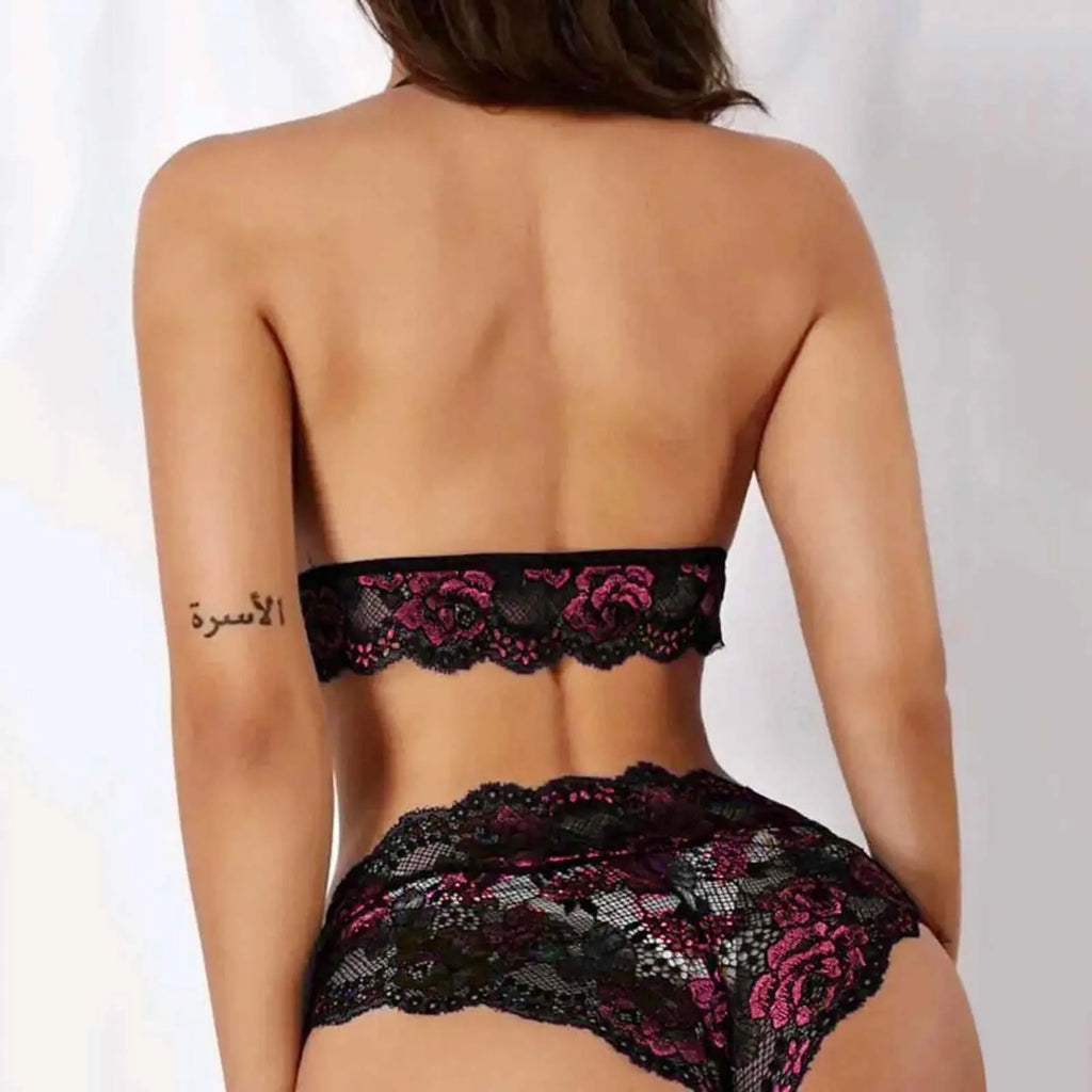 Bowknot Lace Floral Lingerie Set