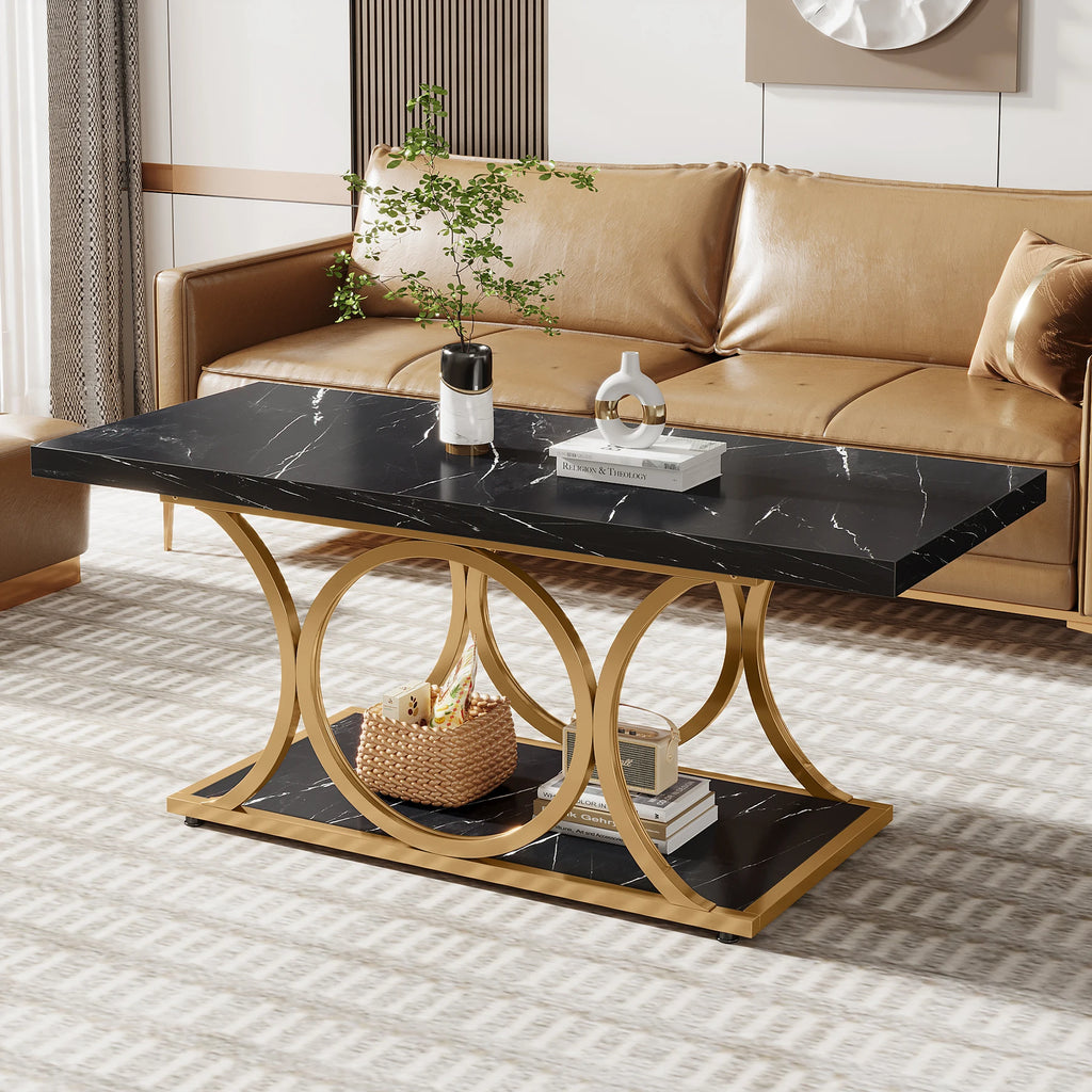 2-Tier Faux Marble Wood Coffee Table