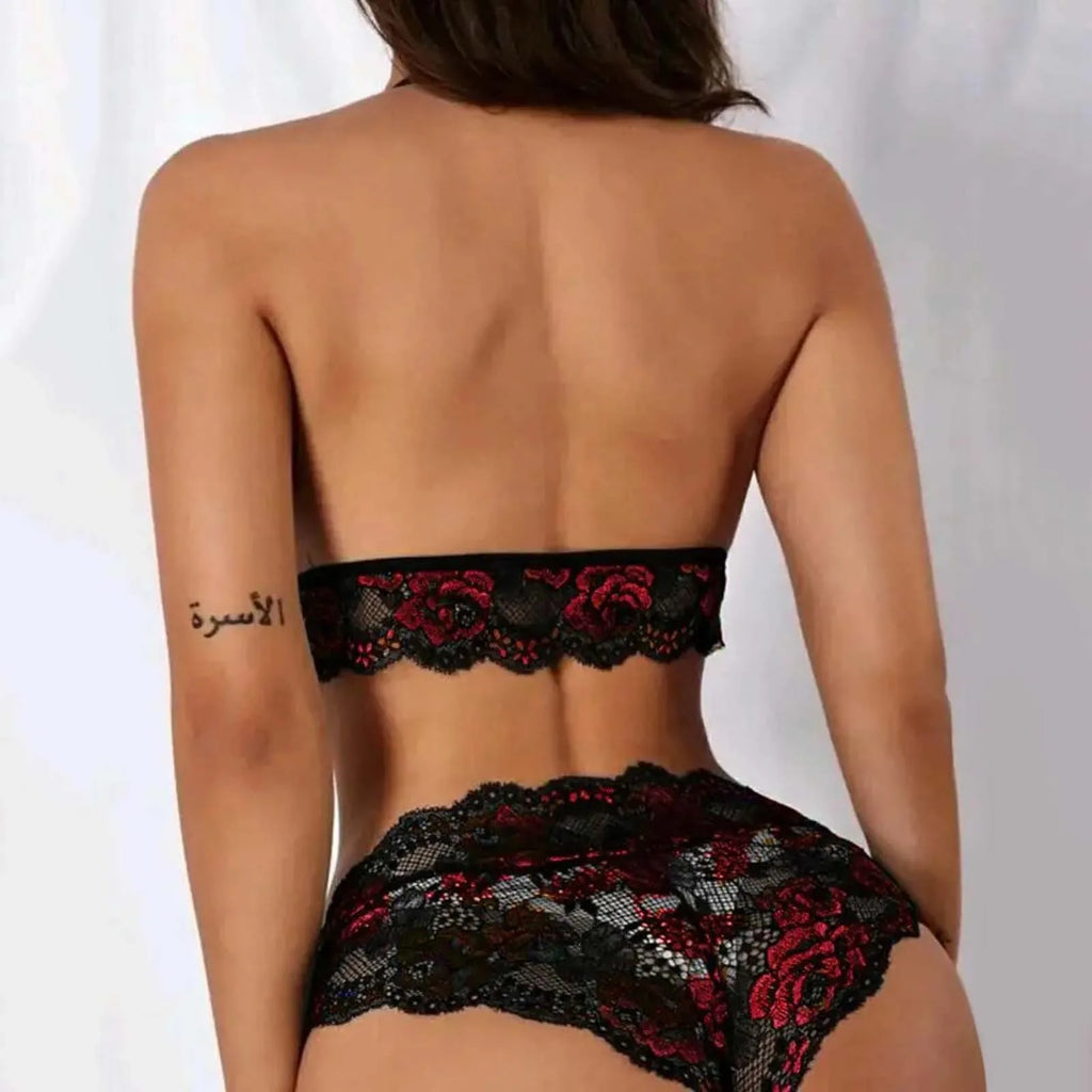 Bowknot Lace Floral Lingerie Set