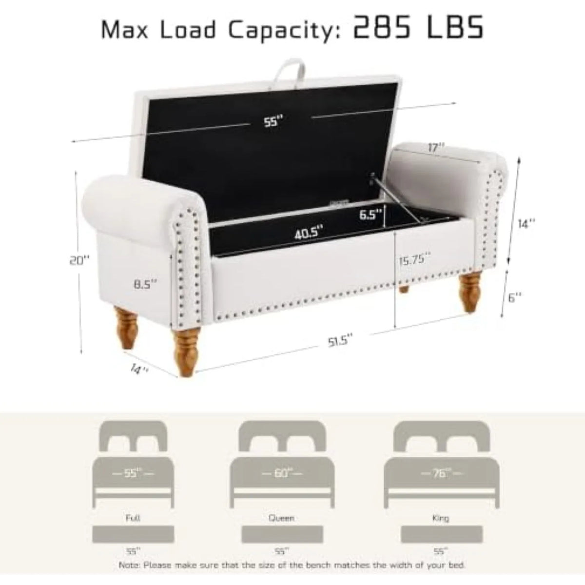 55" Queen End of Bed Storage Bench