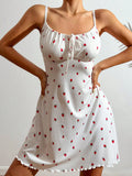Women's Sleepwear Sexy Nightdress Night Gown Heart Printed Halter Neck Pajama Mini Dress Casual Sleepshirts Nightdress