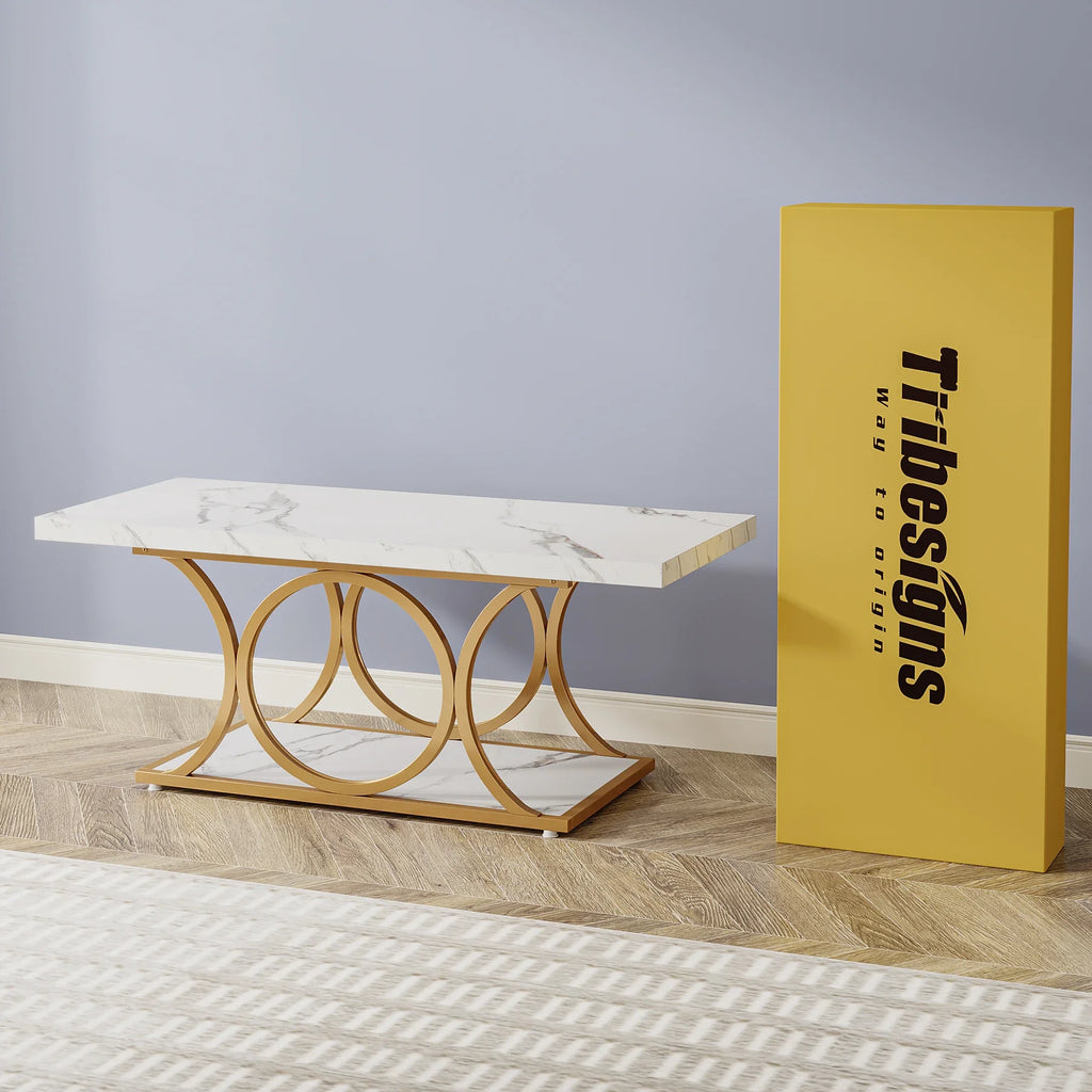 2-Tier Faux Marble Wood Coffee Table