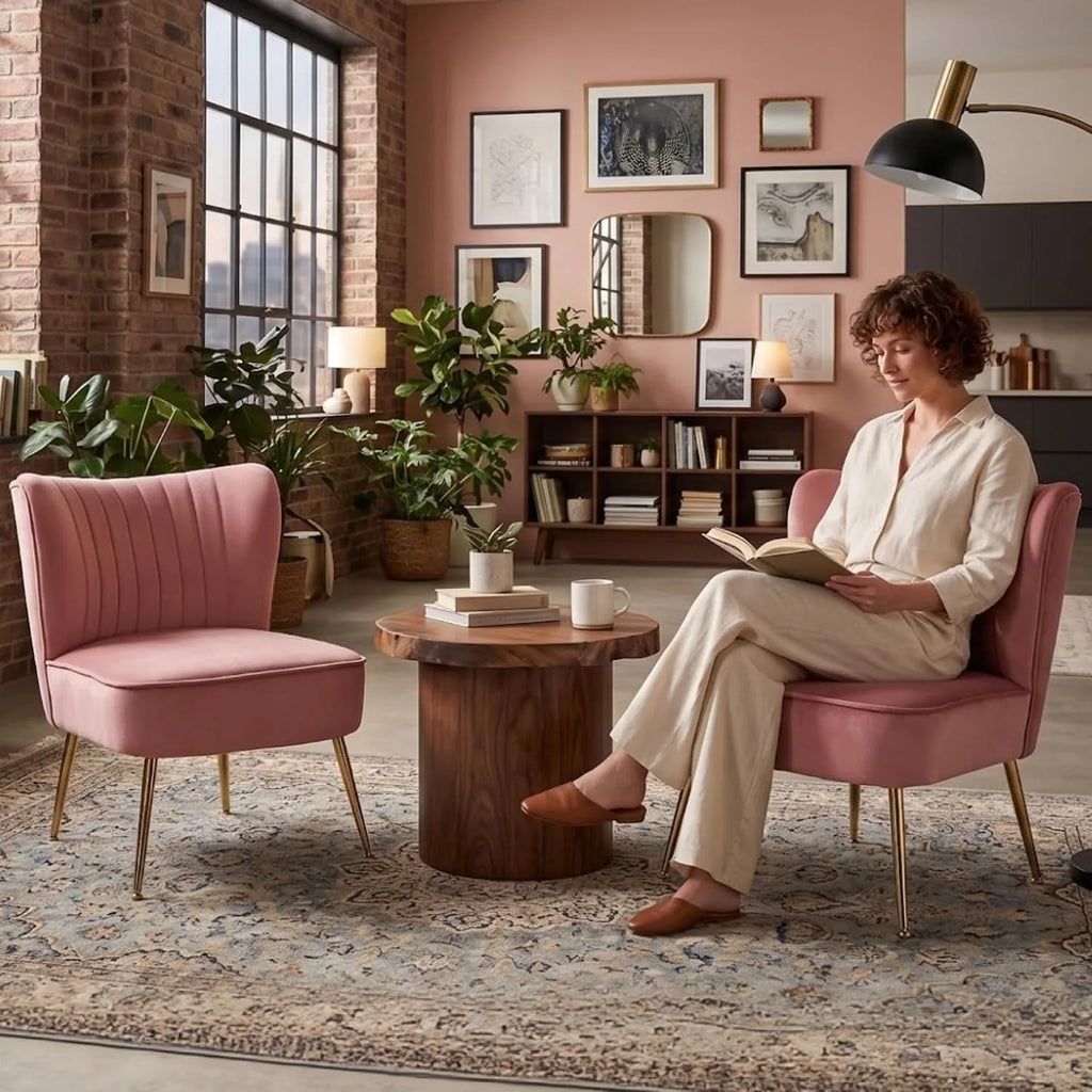 Pink Velvet Accent Chairs, Set of 2