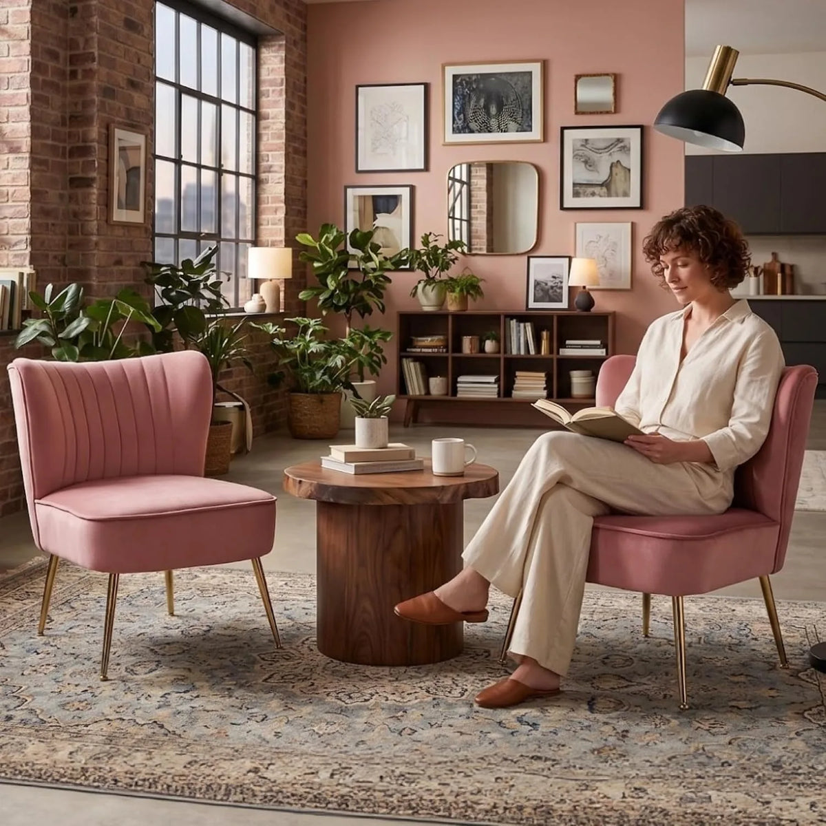 Pink Velvet Accent Chairs, Set of 2
