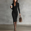 V-Neck Knit Sweater Dress