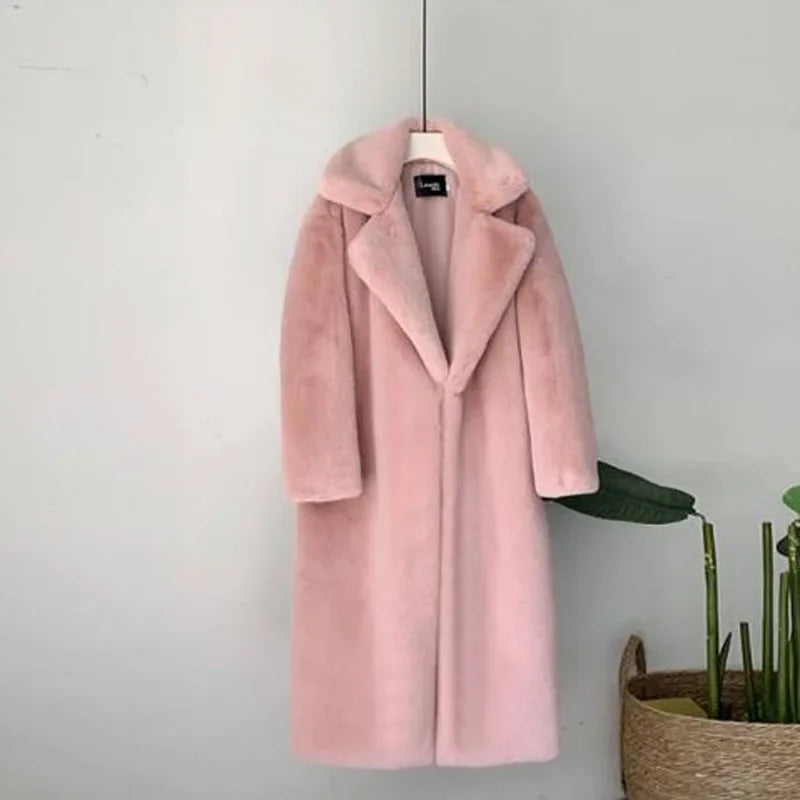 Elegant Long Faux Fur Overcoat