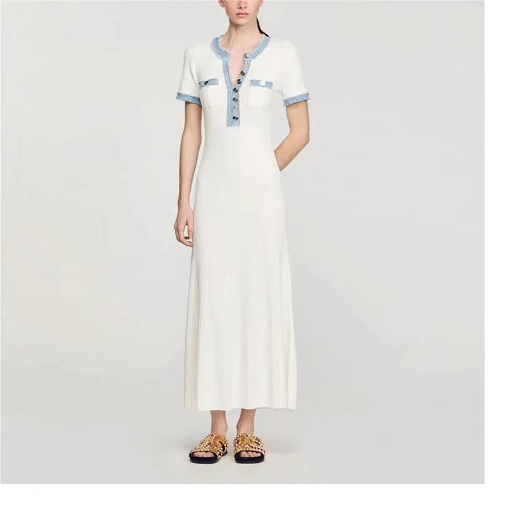 Knit Maxi Dress with Metal Buttons