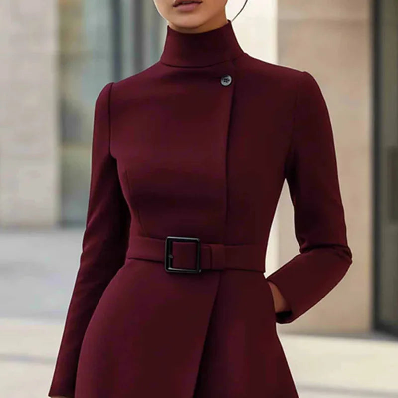 Turtleneck A-Line Dress with Pockets