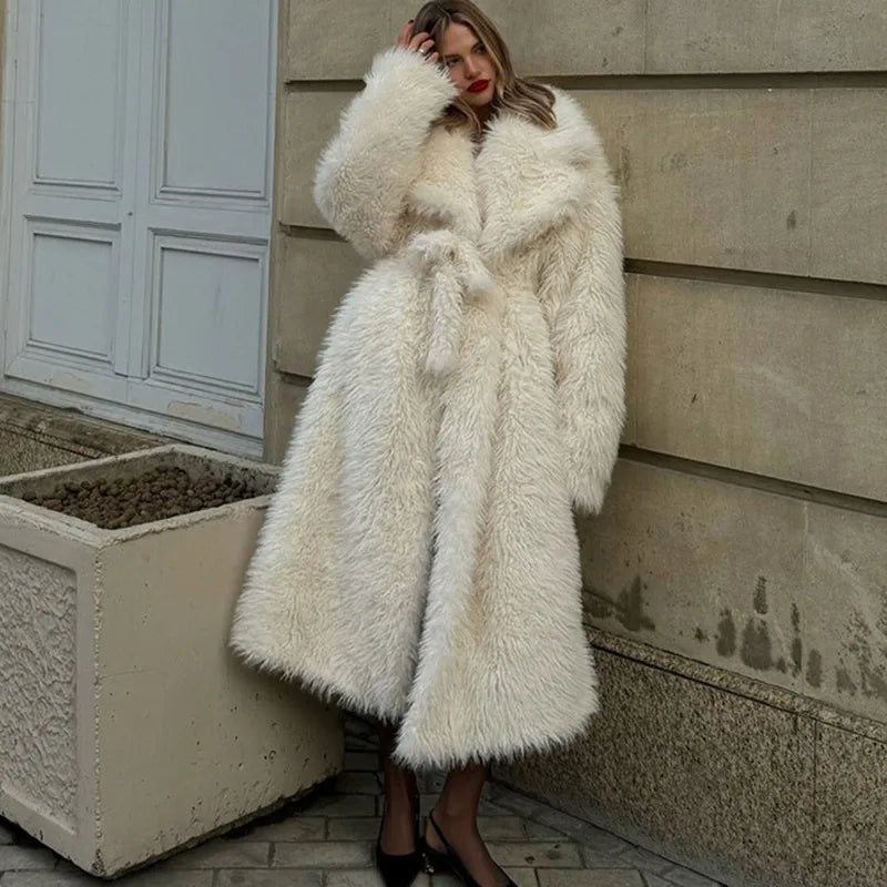 Belted Plush Fur Coat