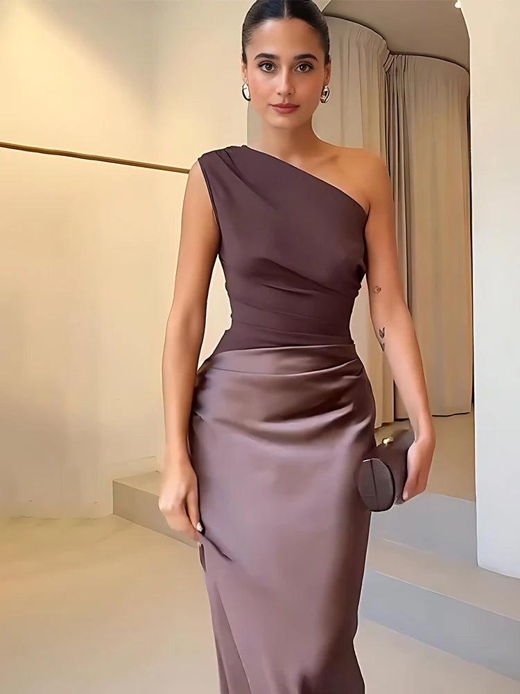 One-Shoulder Satin Maxi Dress