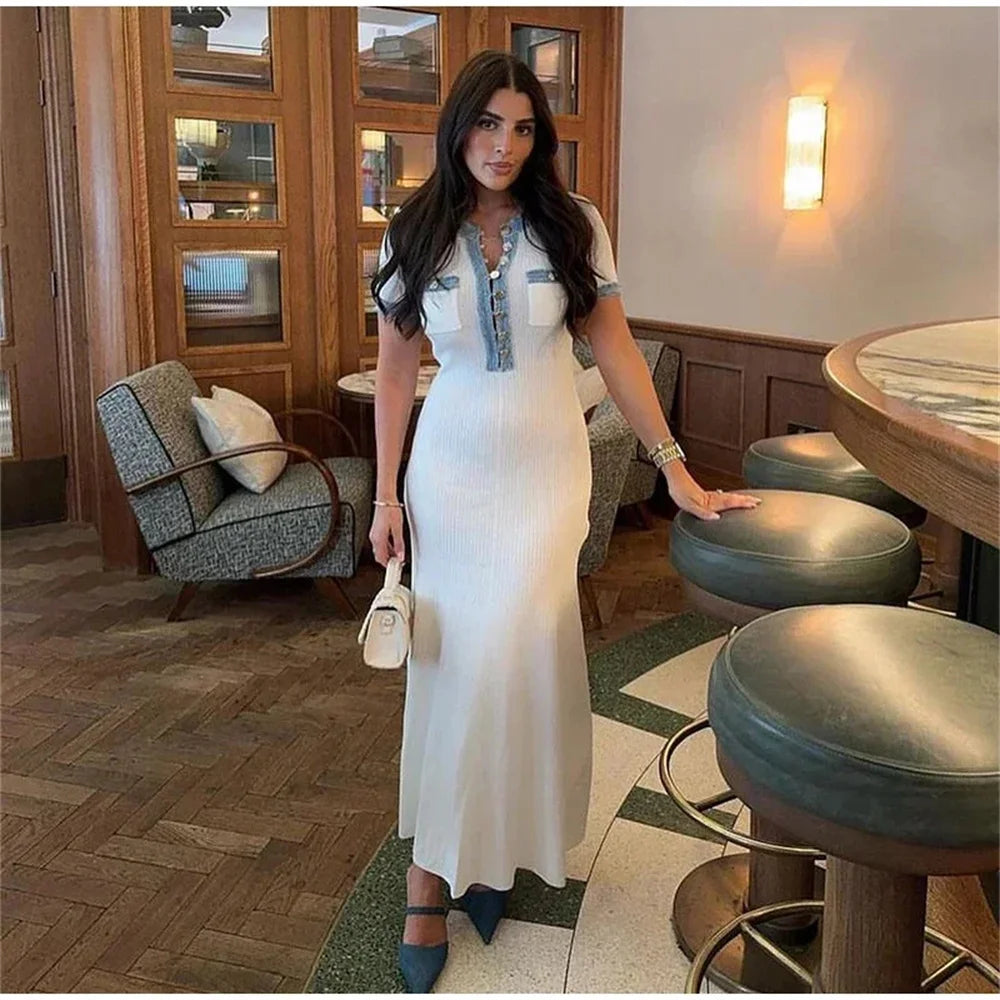 Knit Maxi Dress with Metal Buttons