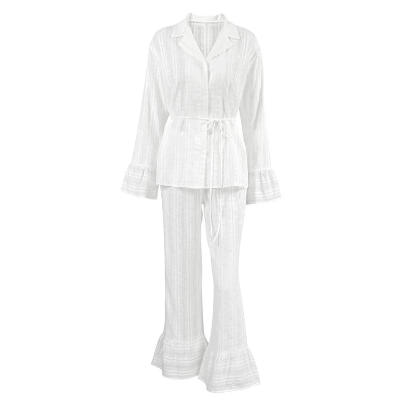 100% Cotton Ruffle Hem  Lounge Set