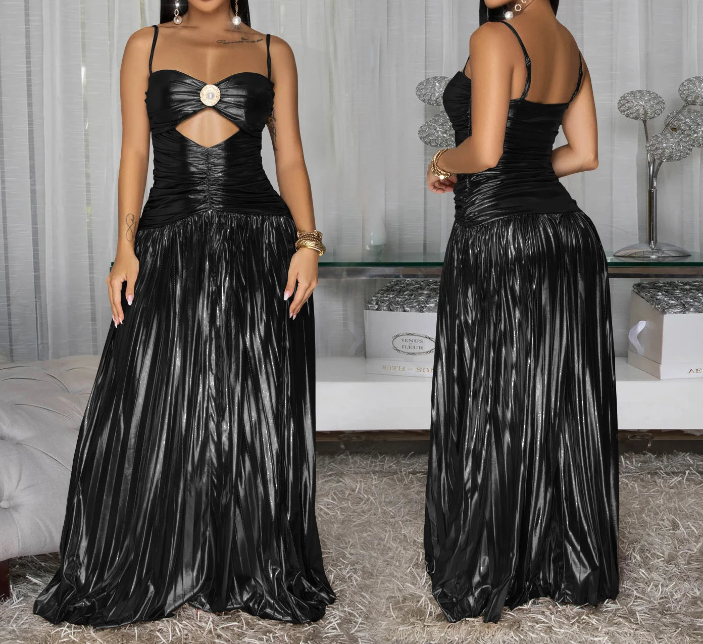 Sequin Spaghetti Strap Gown