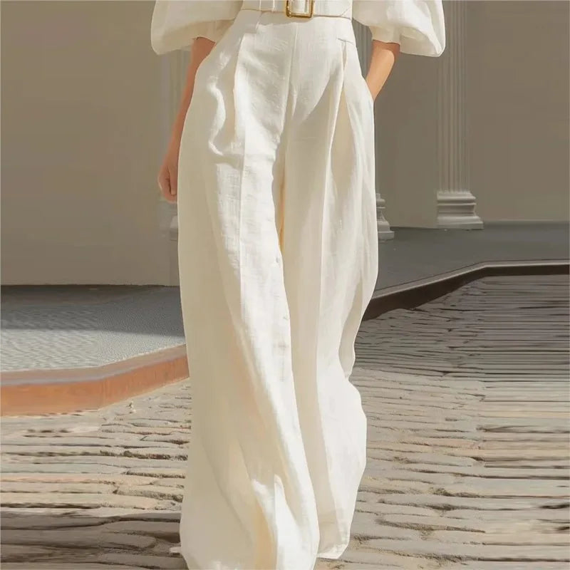 Elegant Puff Sleeve Belt Free Jumpsuit