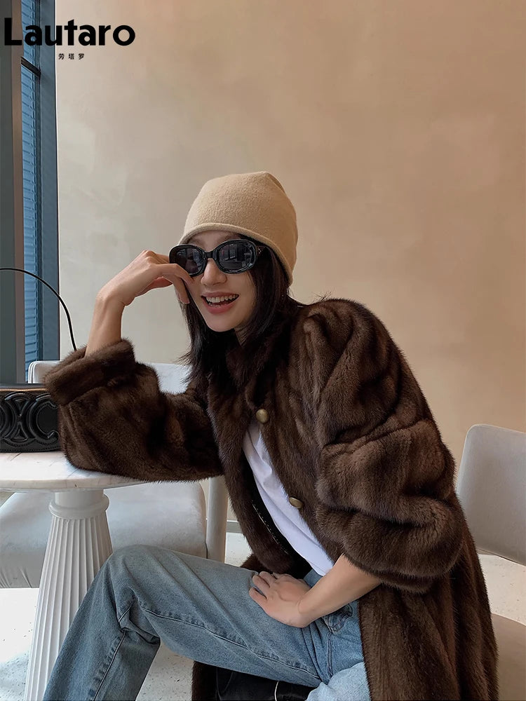 Brown Faux Mink Fur Coat