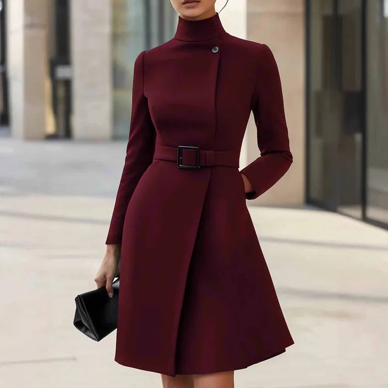 Turtleneck A-Line Dress with Pockets