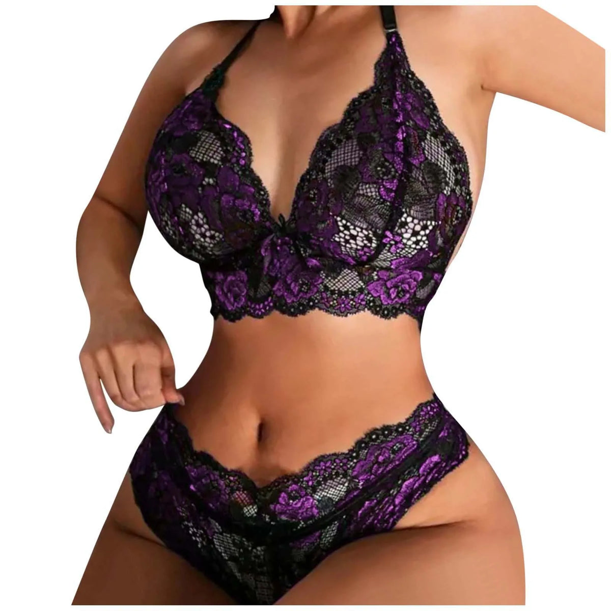 Bowknot Lace Floral Lingerie Set